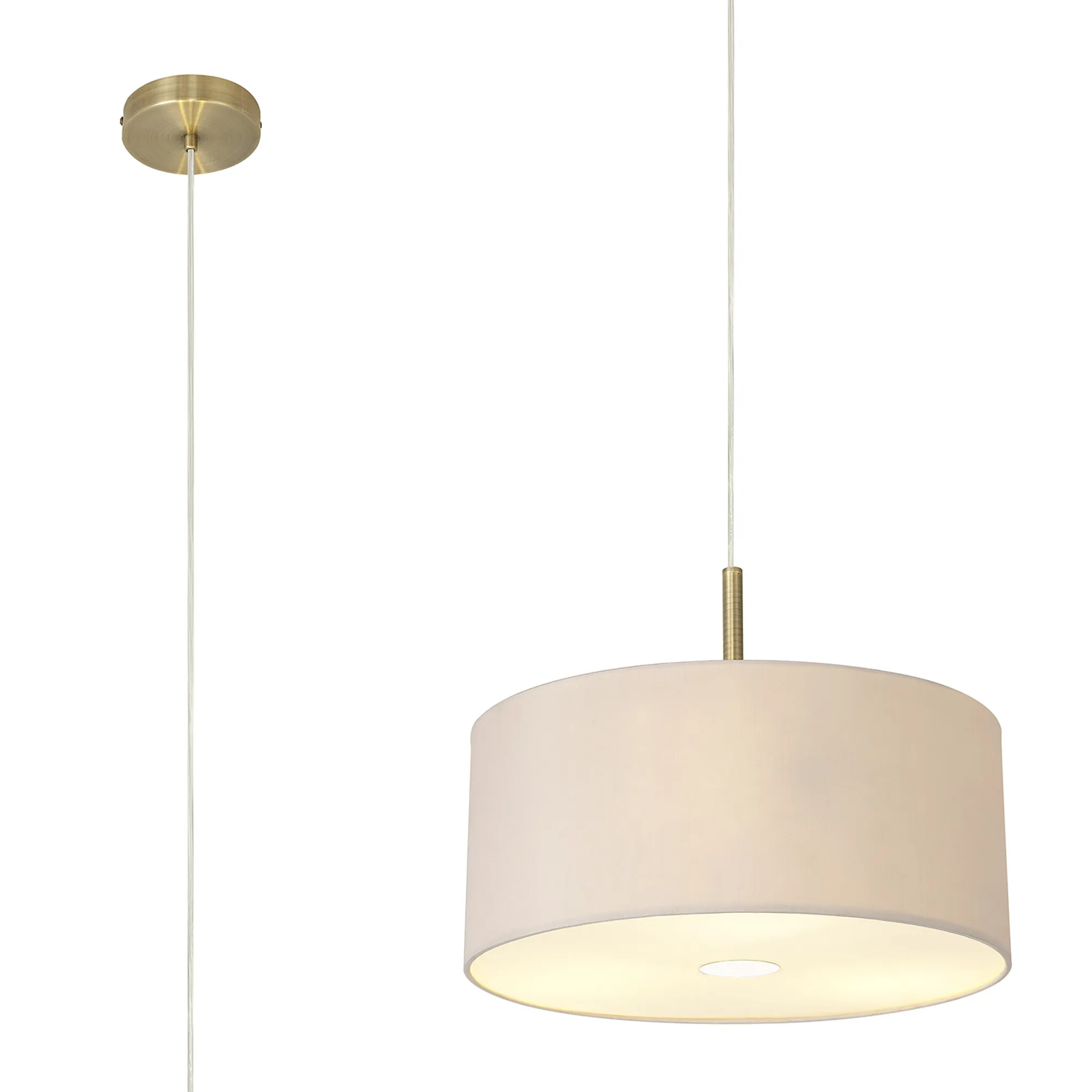 DK0390  Baymont 40cm 3 Light Pendant Antique Brass, Nude Beige/Moonlight, Frosted Diffuser